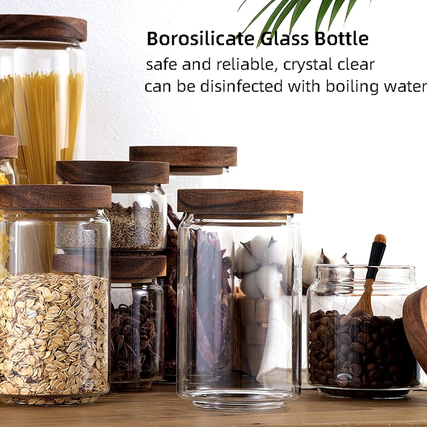 Glass Storage Jar with Wood Lid, Airtight Glass Food Jar Canister, Clear Kitchen Food Storage Containers for Flour, Sugar, Coffee Beans, Candy, Snack, Cookie and More (750Ml 26 FL OZ)