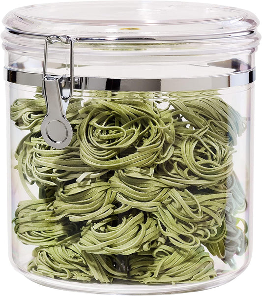 Jumbo Clear Canister with Clamp Lid, 150 Oz - Airtight Food Storage Container, for Kitchen & Pantry Storage of Bulk, Dry Foods Including Pasta, Flour, Sugar, Coffee, Rice, Tea, Spices & Herbs